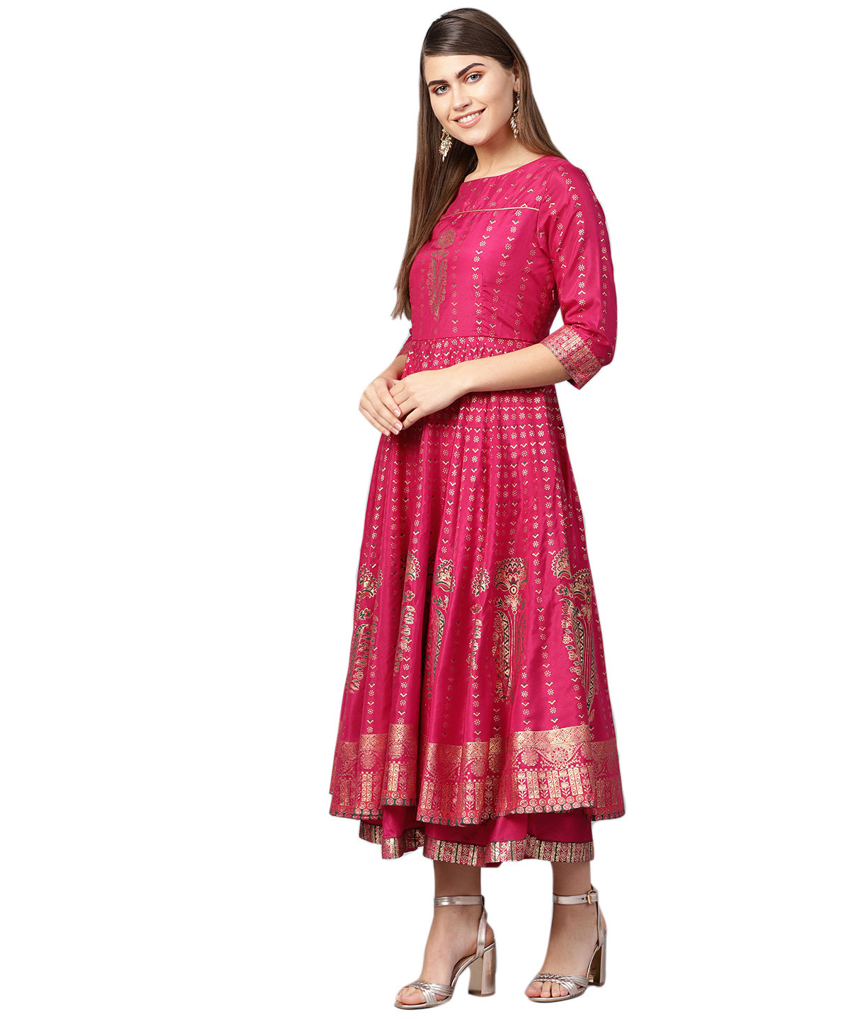 Juniper Women Fuchsia Shantoon Printed Layered Dress