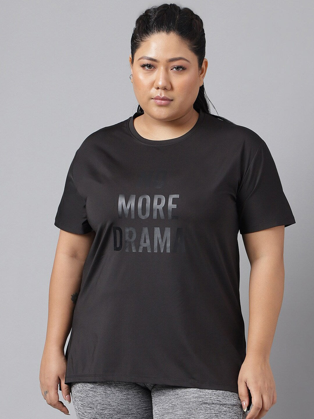 MKH Plus Size Typography Printed Dri-FIT Relaxed Fit Drop-Shoulder Sleeves Gym T-shirt 