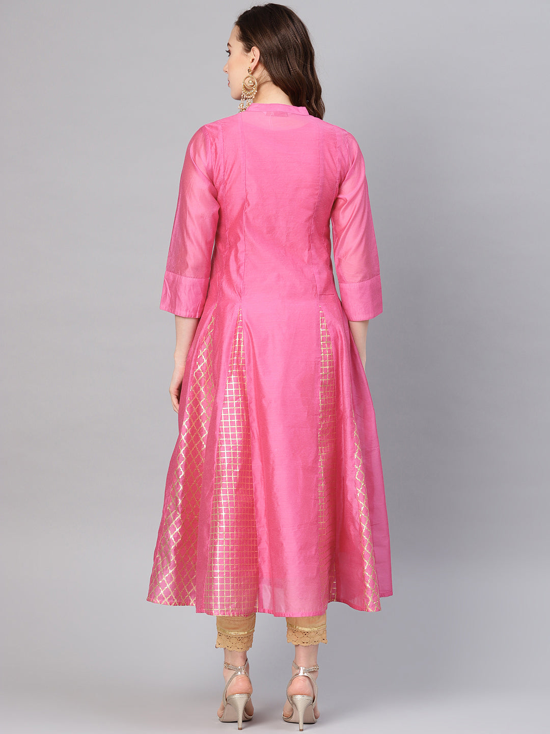 Juniper Women Fuchsia Chanderi Embellished Anarkali Kurta