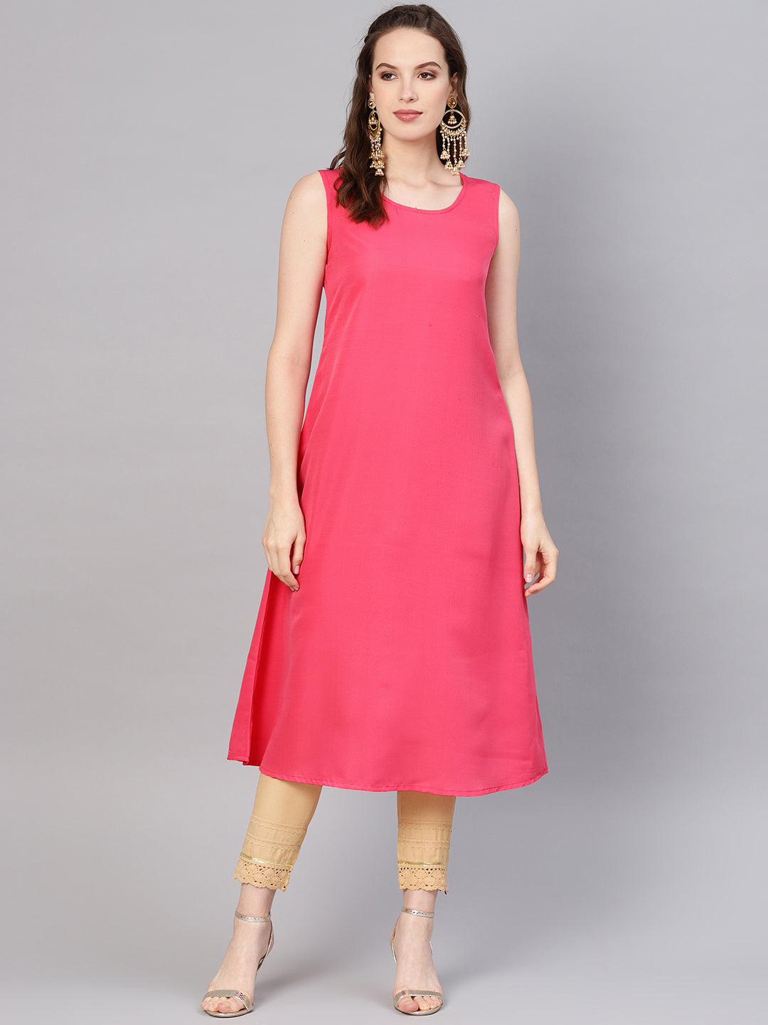 Juniper Women Fuchsia Chanderi Embellished Anarkali Kurta