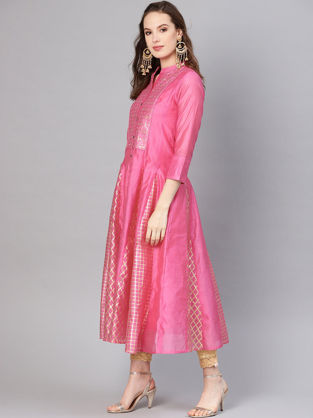 Juniper Women Fuchsia Chanderi Embellished Anarkali Kurta