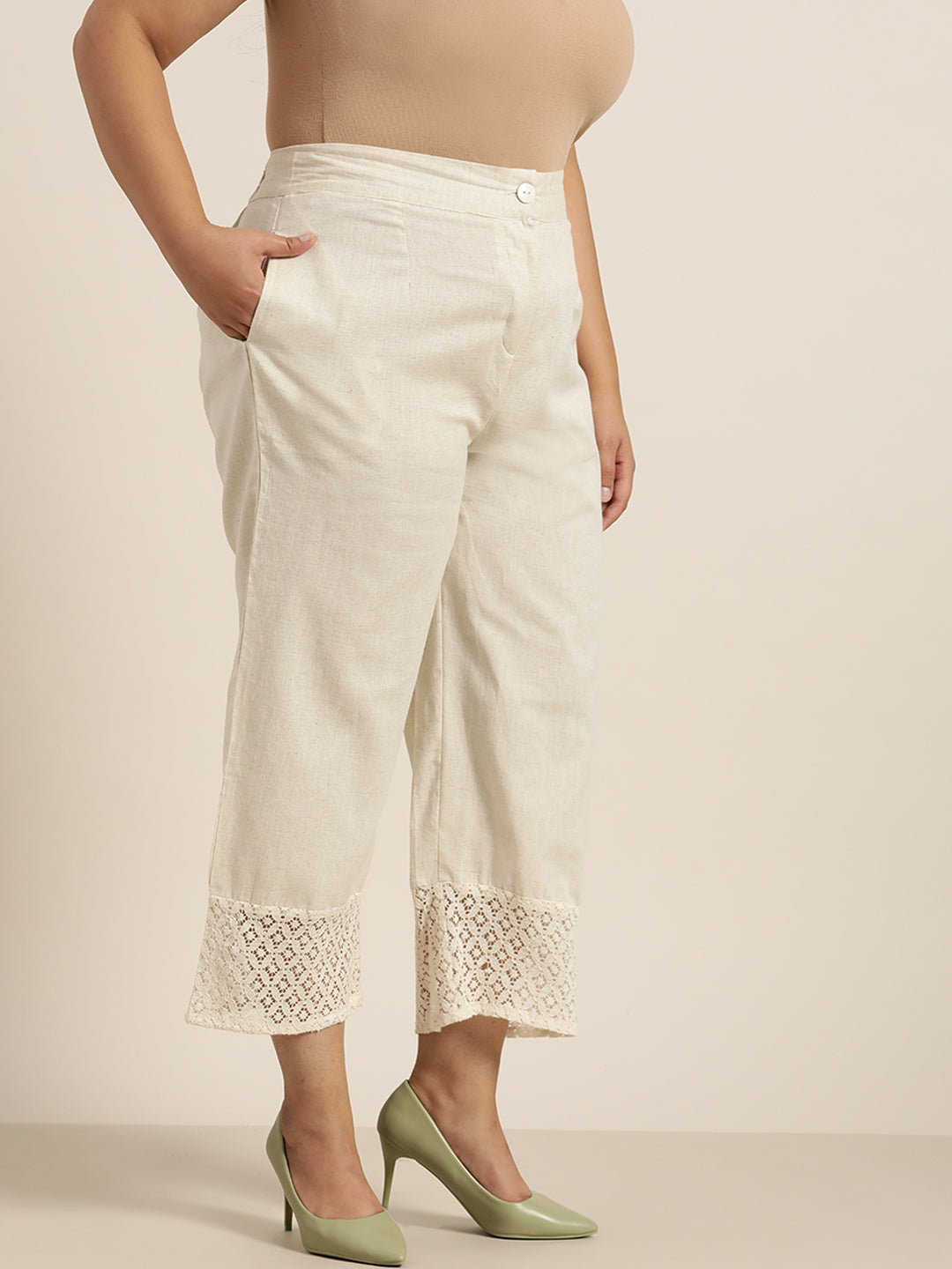 Juniper Women Natural Cotton Flex Solid Wide Leg Palazzo
