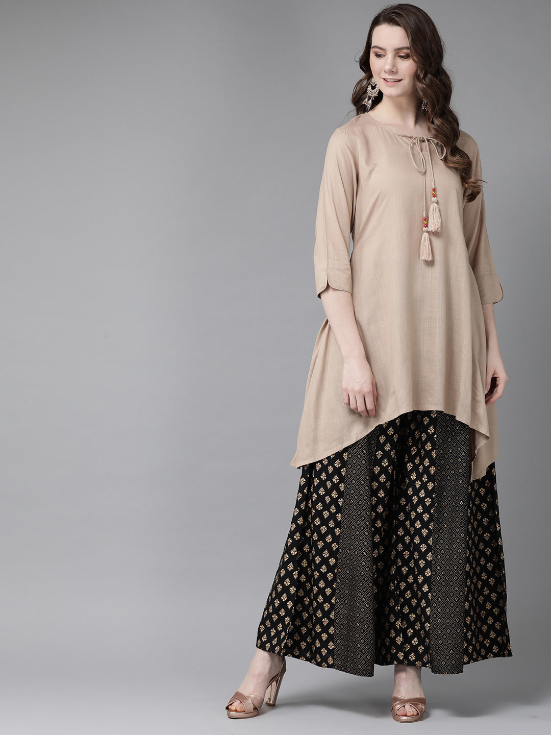 Juniper Womens Beige Rayon Slub Solid Kurta | Grab2Buy