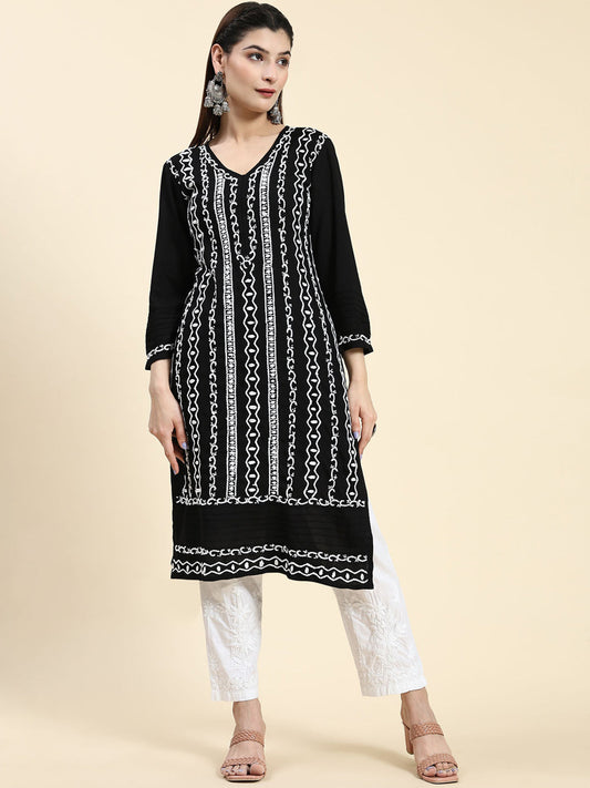 HOUSE OF KARI Ethnic Motifs Embroidered Chikankari Straight Kurta 