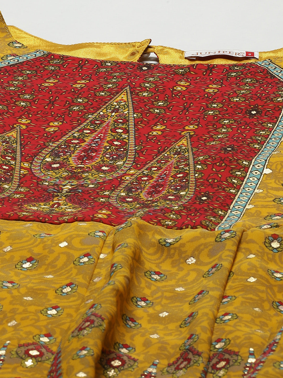 Juniper Women Mustard Georgette Printed Anarkali Dress