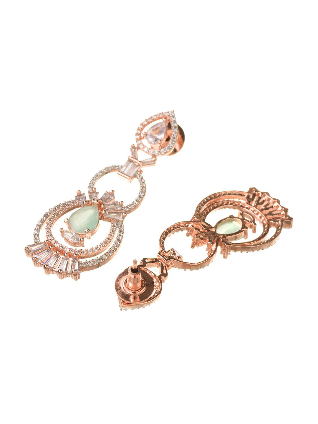 Saraf RS Jewellery Rose Gold-Plated & Sea Green American Diamond Studded Jewellery Set - Grab2buy