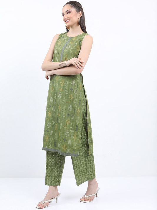 Vishudh Ethnic Motifs Printed Sleeveless Regular Kurta With Palazzos | Grab2Buy