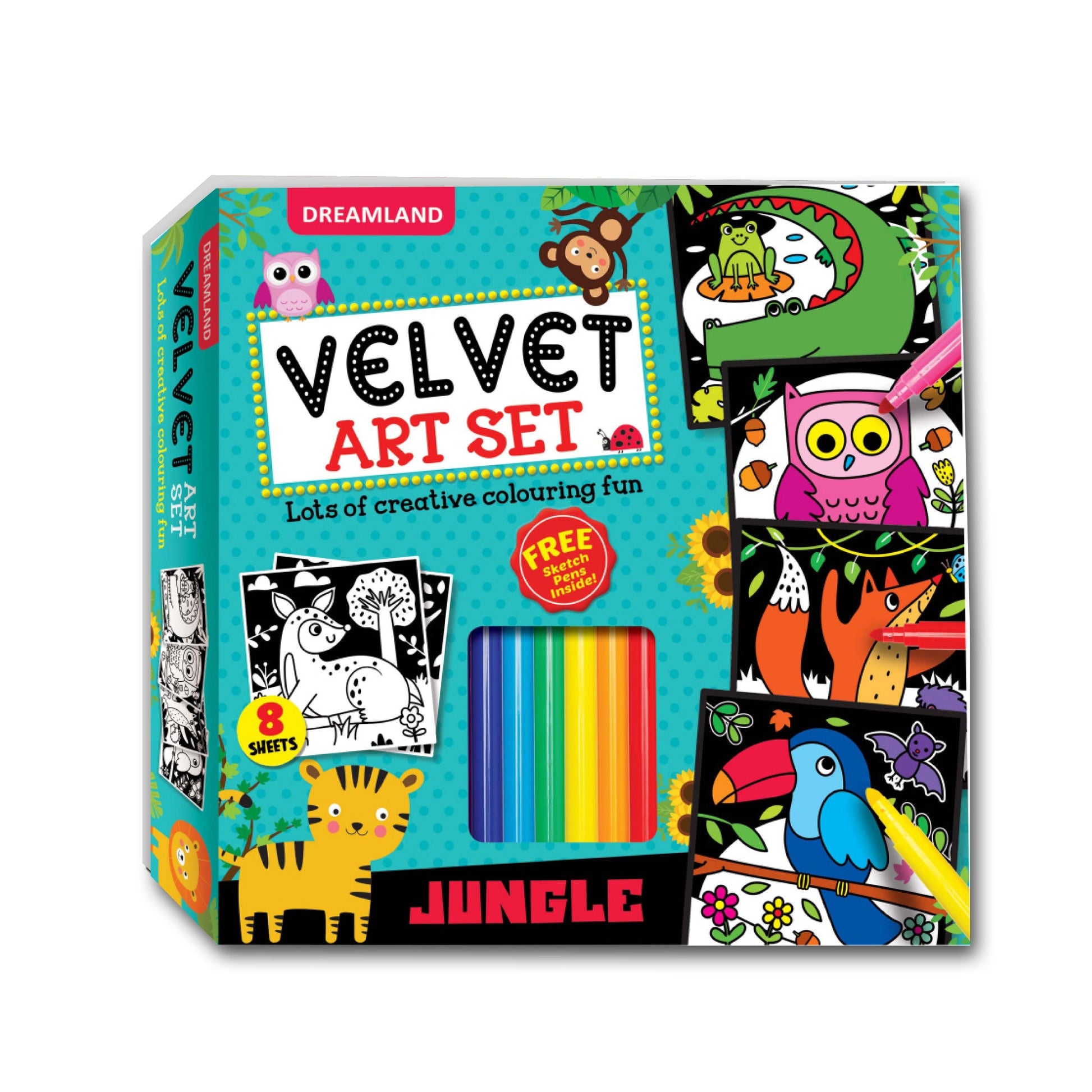 Dreamland Publications Jungle - Velvet Art Set With 10 Free Sketch Pens