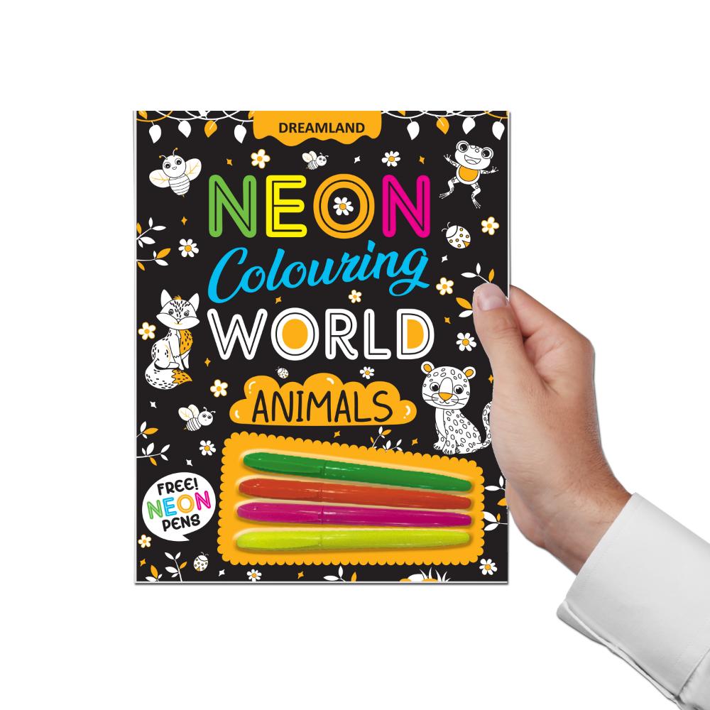Dreamland Publications Animals Neon Colouring World Book for Kids Age 4 - 7  years with Neon Pens