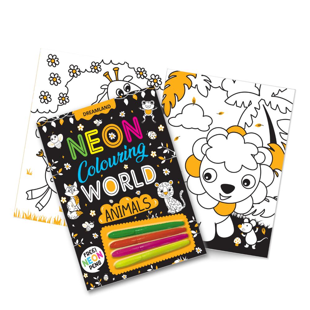 Dreamland Publications Animals Neon Colouring World Book for Kids Age 4 - 7  years with Neon Pens