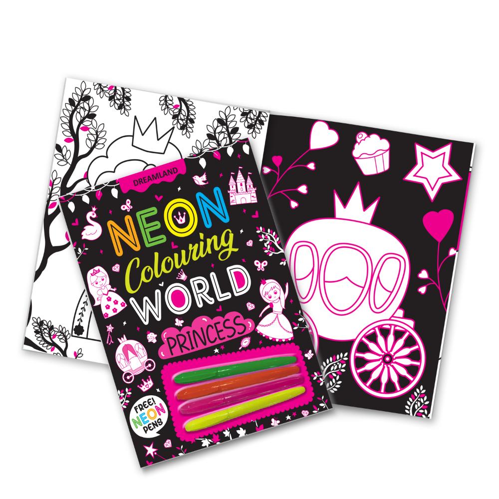 Dreamland Publications Princess Neon Colouring World Book for Kids Age 4 - 7  years with Neon Pens