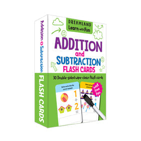 Dreamland Flash Cards Addition and Subtraction - 30 Double Sided Wipe Clean Flash Cards for Kids (With Free Pen)