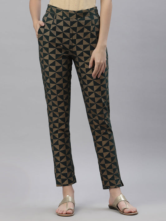 Juniper Women's Jadegreen Cotton flex Printed Straight Pant