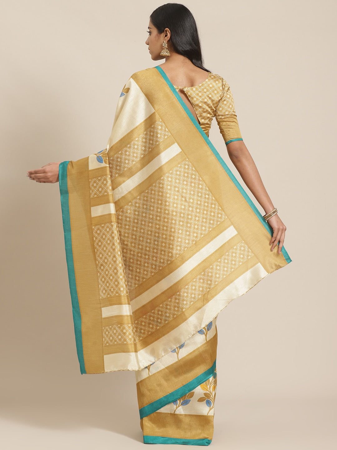 Saree Mall Beige & Blue Printed Saree