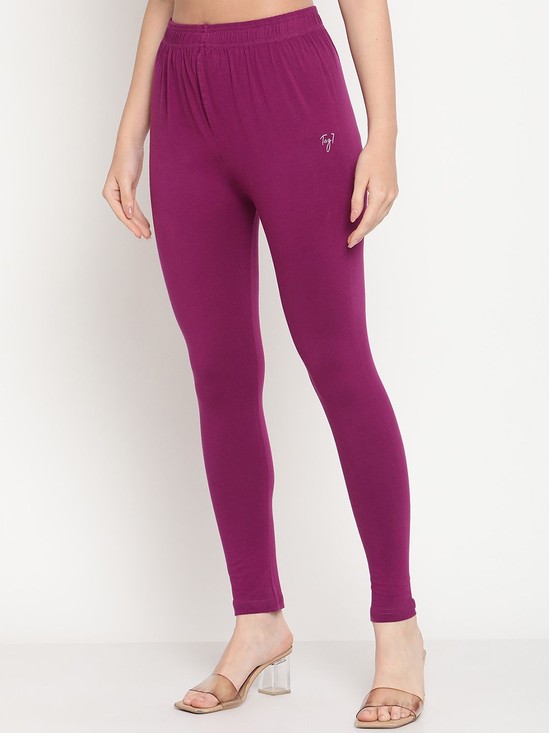 TAG 7 Women Purple Solid Comfort Fit Ankle Length Leggings