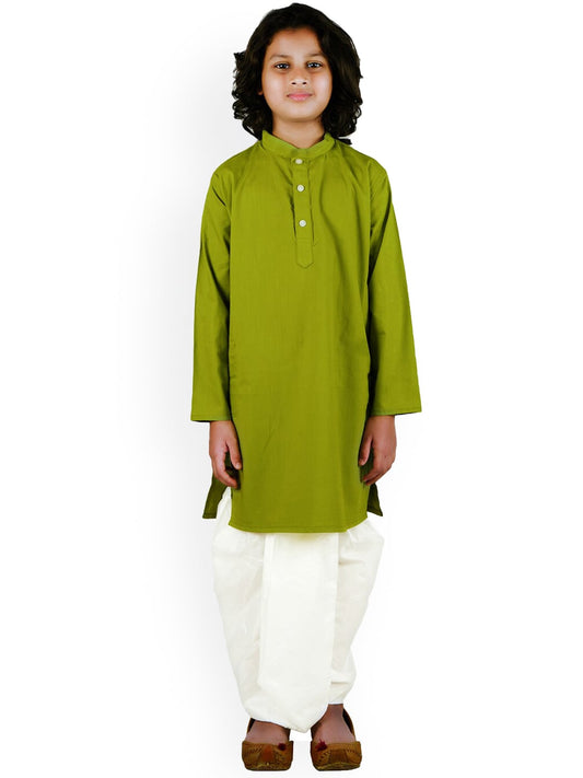 Sethukrishna Boys Green Pure Cotton Kurta with Dhoti Pant Set