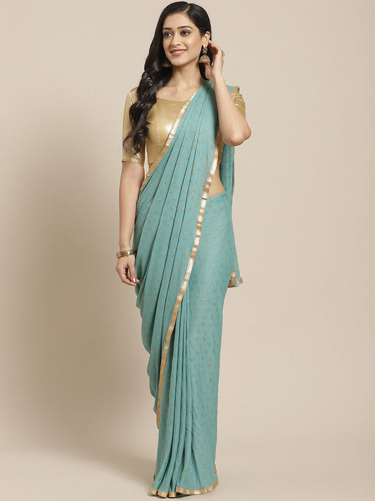 Saree Mall Blue & Golden Quirky Print Saree