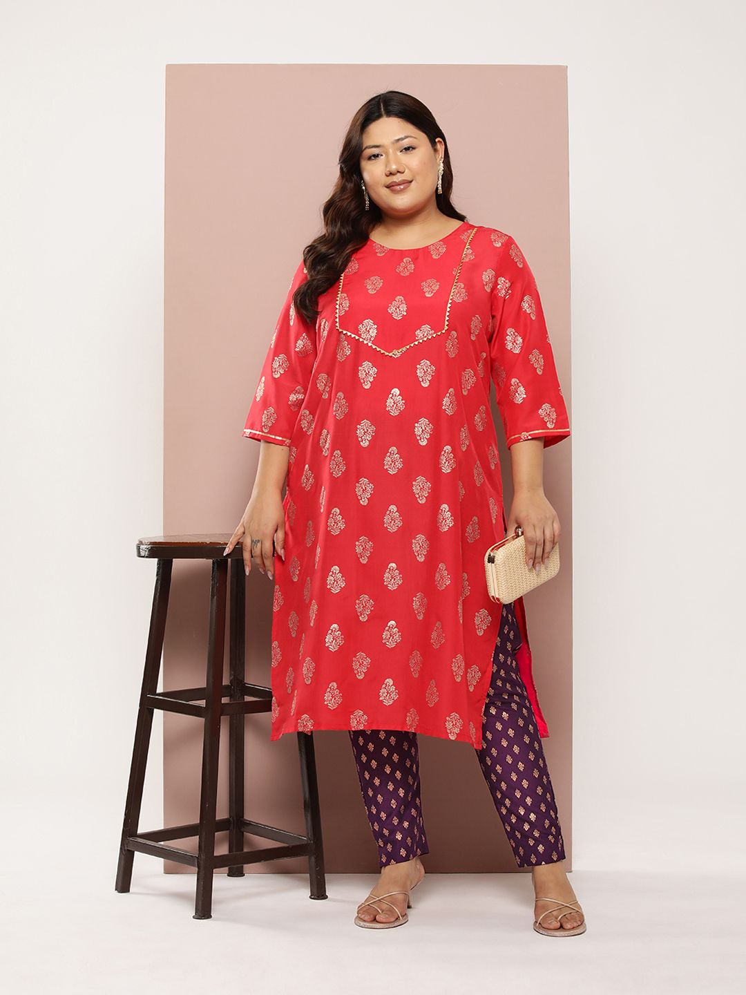 Sztori Plus Size Ethnic Motifs Printed Kurta Set