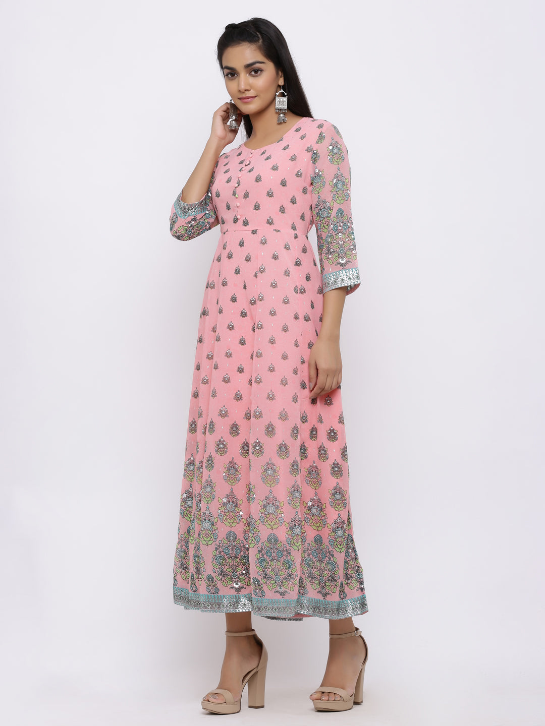 Juniper Womens Pink Georgette Foil Print Maxi Dress
