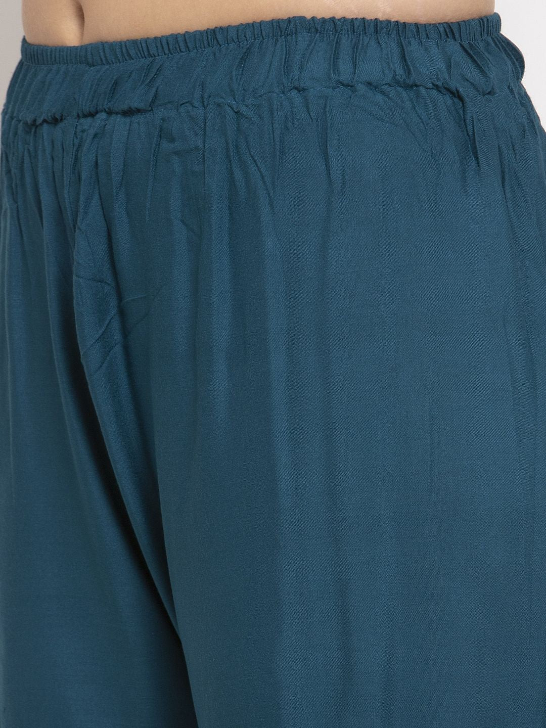 TAG 7 Women Set Of 2 Navy Blue & Peach-Coloured Solid Wide Leg Palazzos