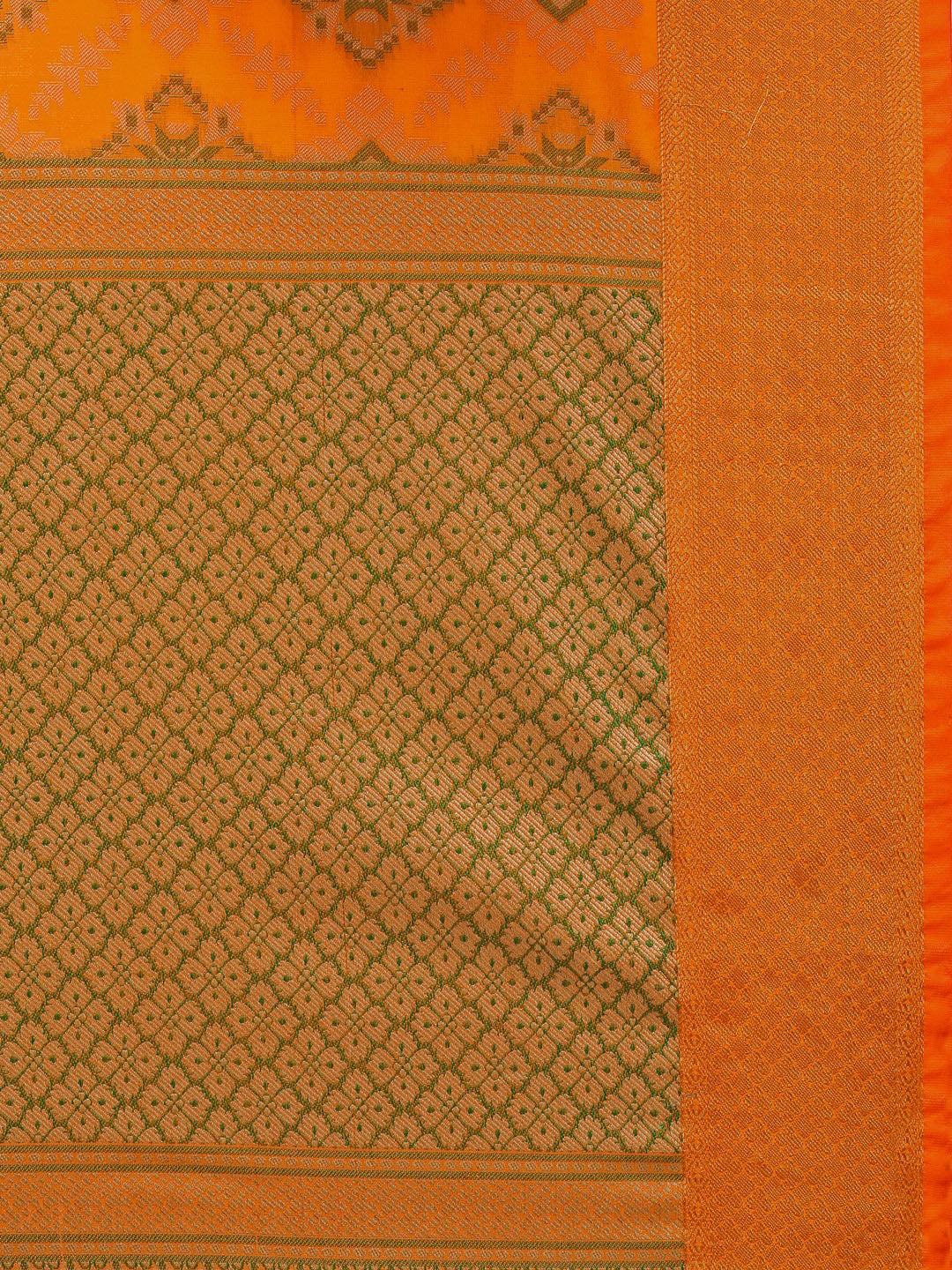 Saree Mall Yellow Silk Blend Patola Print Kanjeevaram Saree with Unstitched Blouse