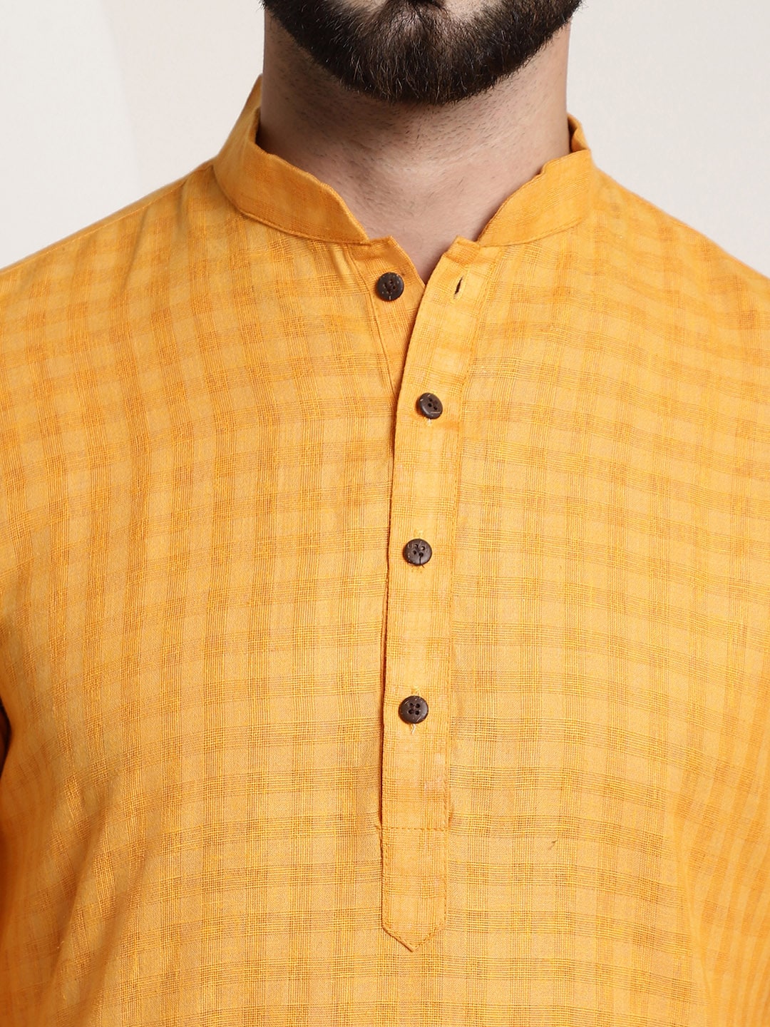 Sojanya Men Mustard Yellow Dobby Self-Checked Straight Kurta 