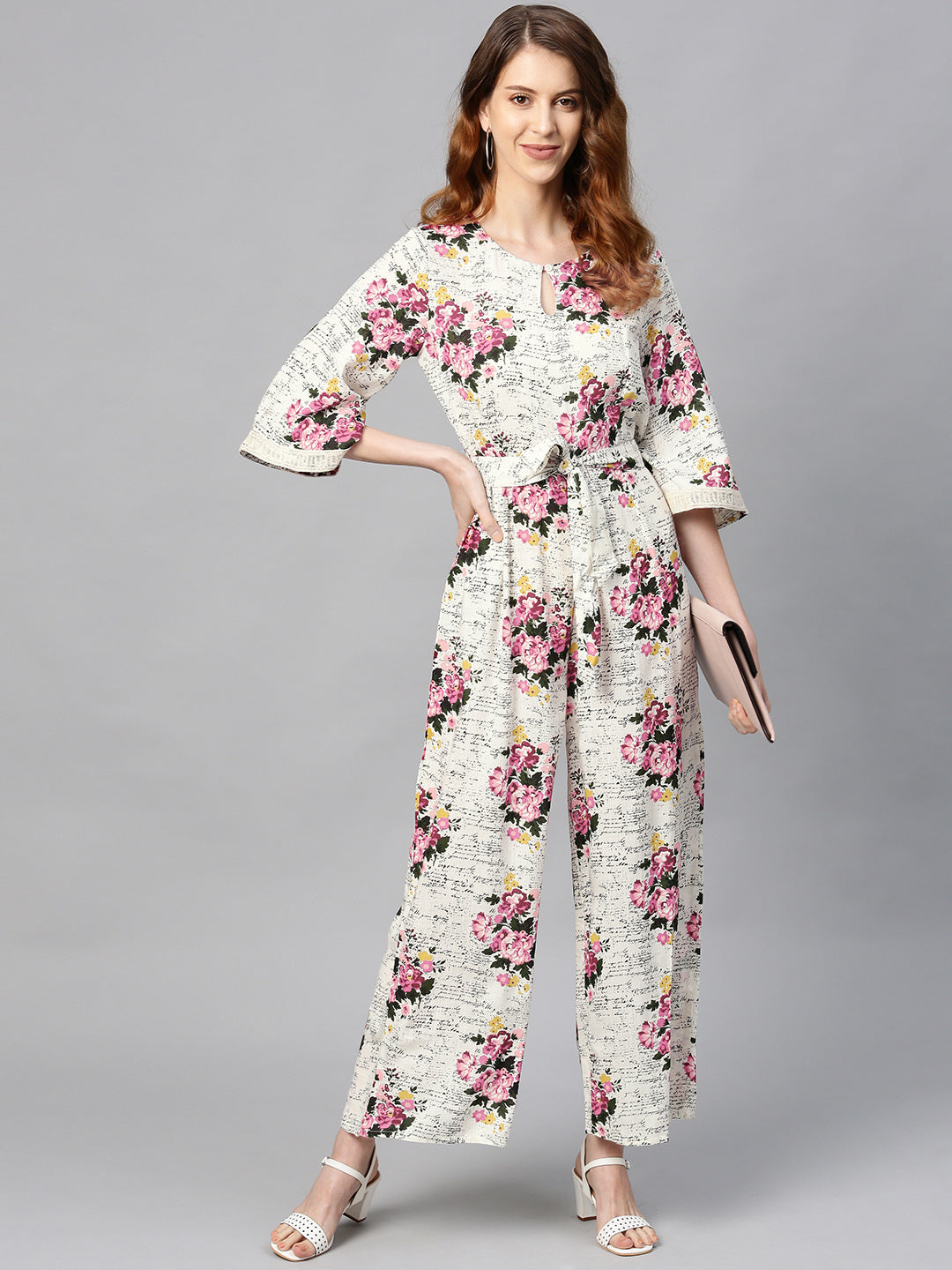 Juniper Women Offwhite Rayon Slub Printed Regular Jumpsuit 