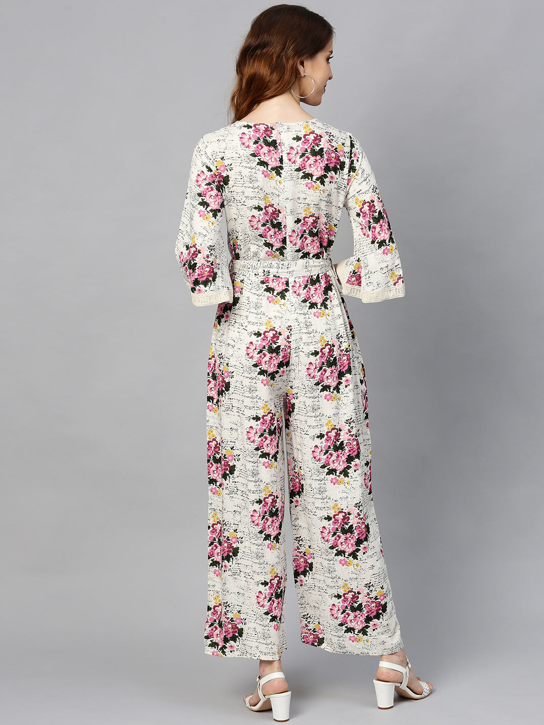 Juniper Women Offwhite Rayon Slub Printed Regular Jumpsuit 