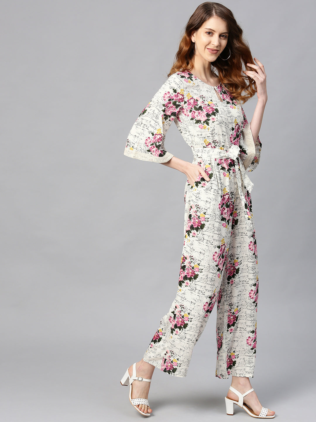 Juniper Women Offwhite Rayon Slub Printed Regular Jumpsuit 