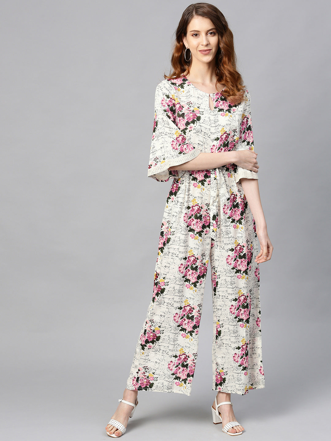 Juniper Women Offwhite Rayon Slub Printed Regular Jumpsuit 