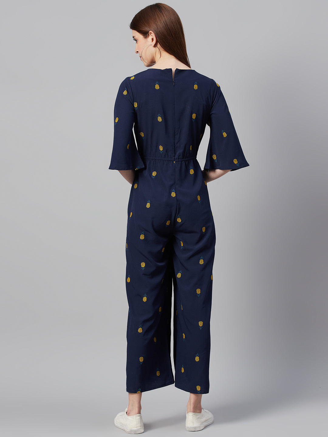 Juniper Women Darkblue Micro Poly Embroidered Regular Jumpsuit 