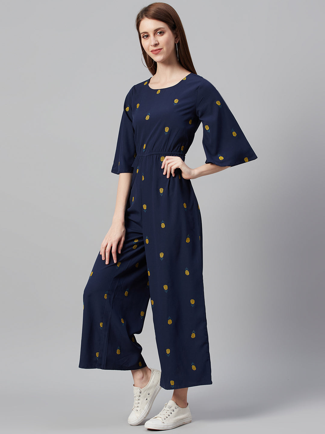 Juniper Women Darkblue Micro Poly Embroidered Regular Jumpsuit 