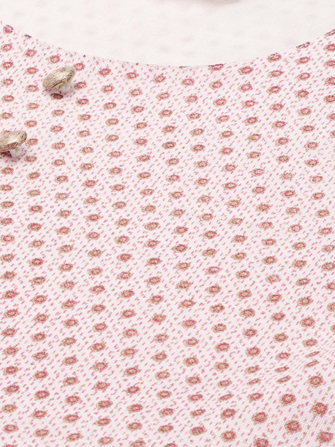 HERE&NOW Women White And Pink Polka Dot Print Cotton Anarkali Kurta With Dupatta