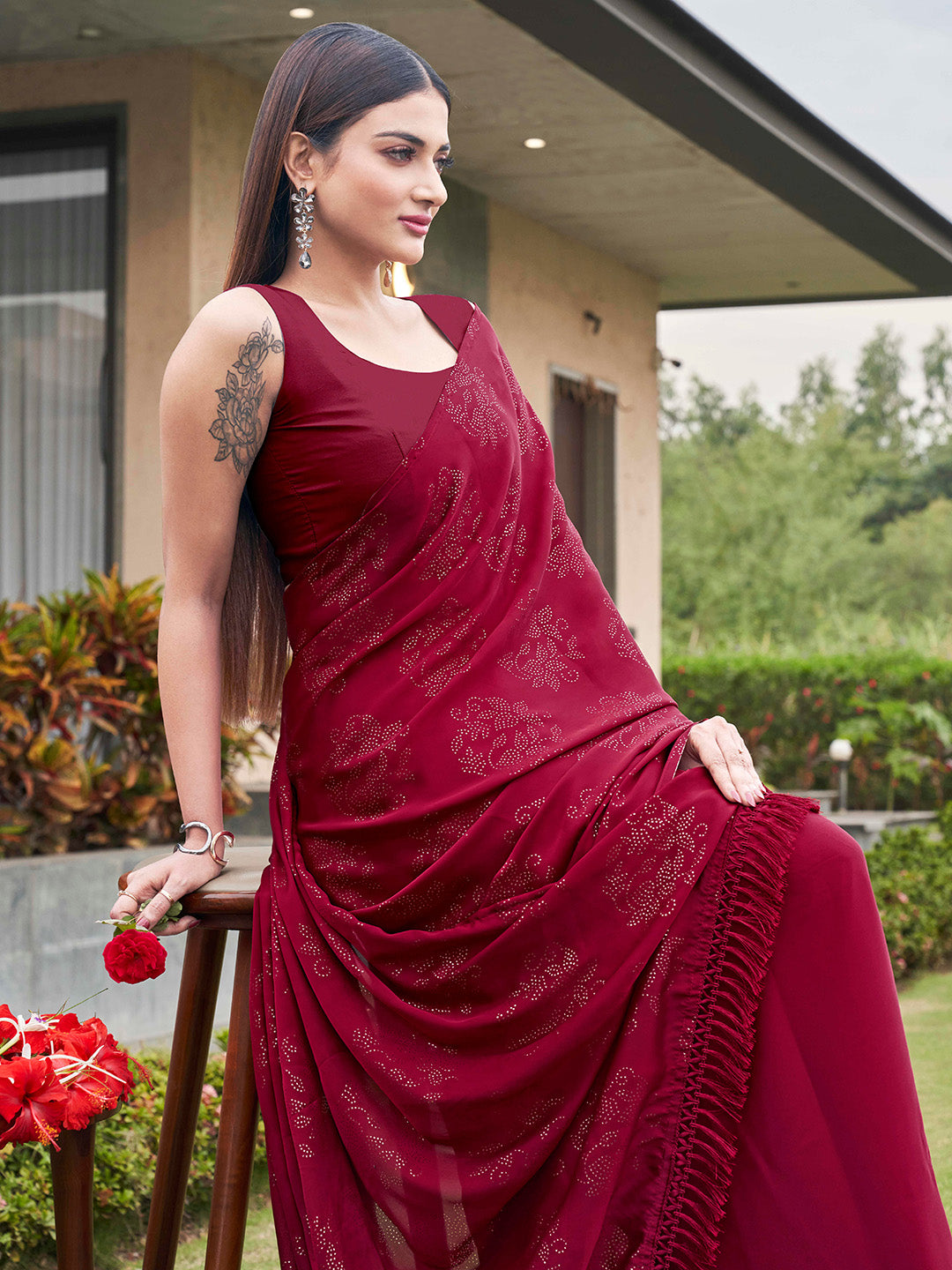 Tikhi Imli Embellished Half and half Satin Grab2Buy With Tassels 