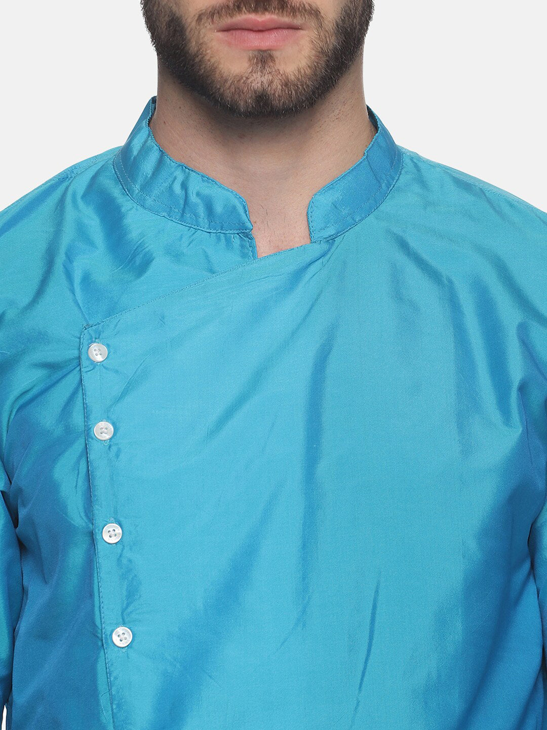 Sethukrishna Men Turquoise Blue Angrakha Kurta with Dhoti Pants