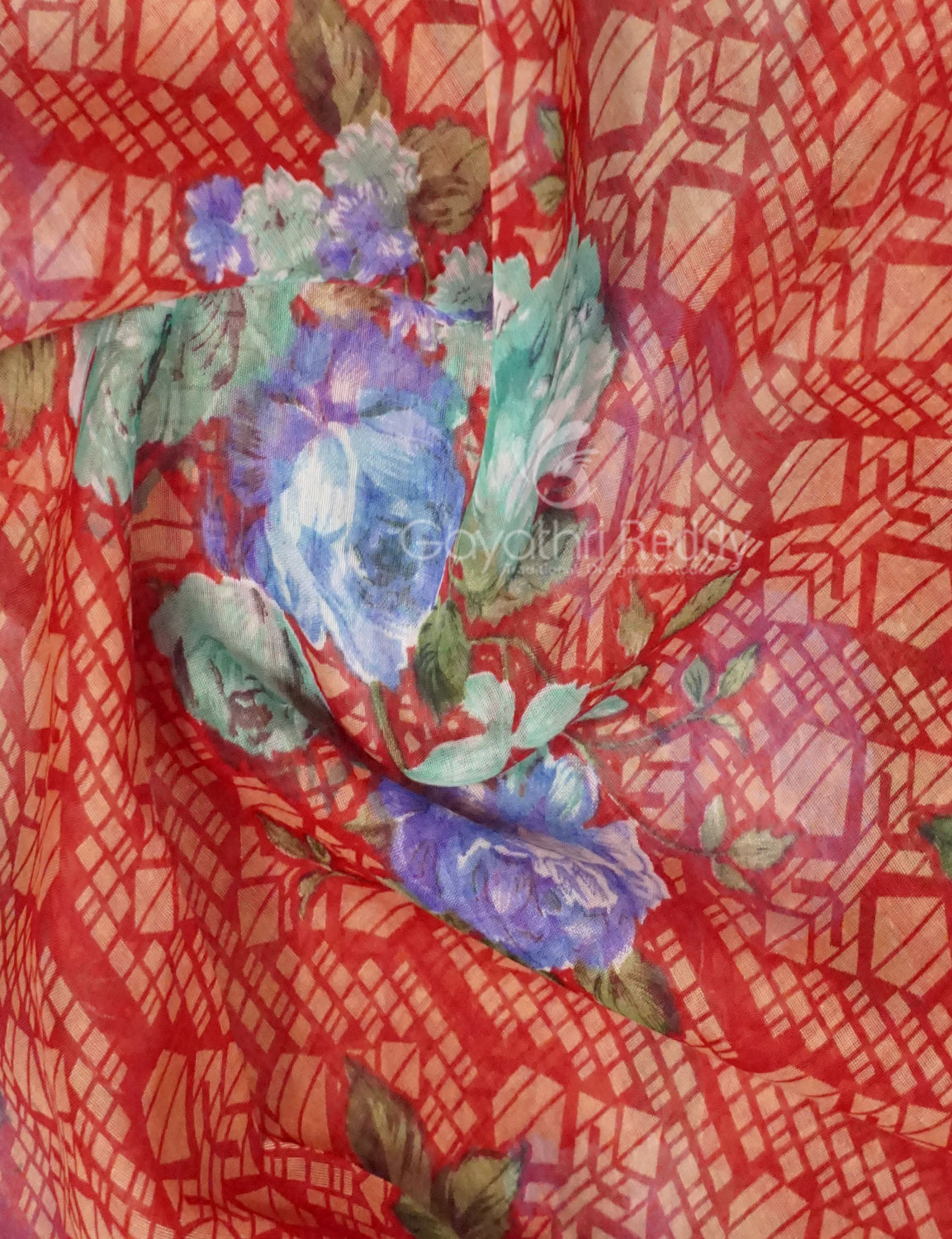 Shades of Tomato Mix Orange Colour Floral Design Semi Chanderi Grab2Buy By Gayathri Reddy Designer Studio 