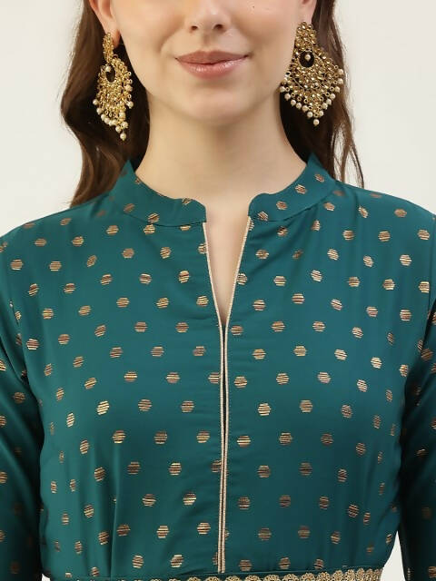 FIORRA Women's Turquise Poly Crepe Flared Kurta With Dupatta 