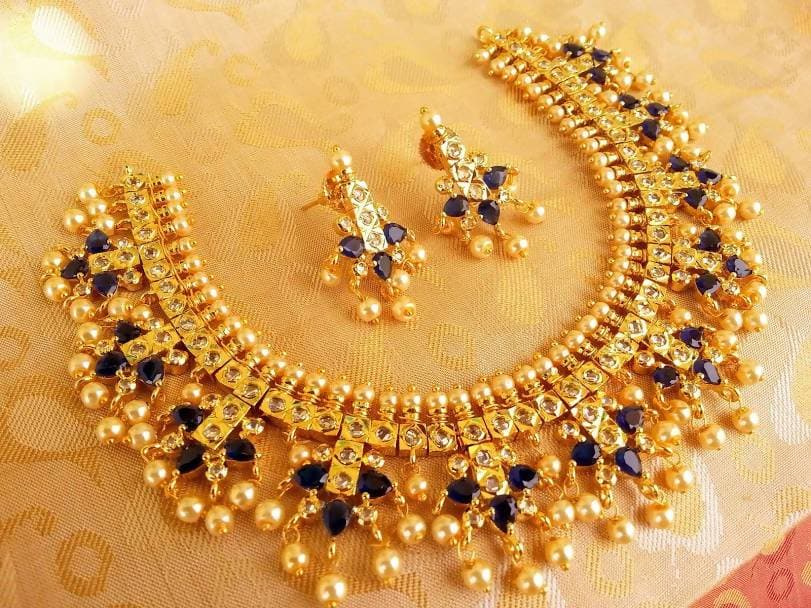 Blue Uncuts Guttapoosalu Necklace Set