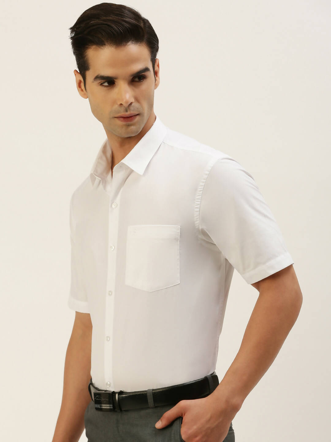 Ramraj Cotton Mens Half Sleeve Formal 100 % Cotton White Shirt 