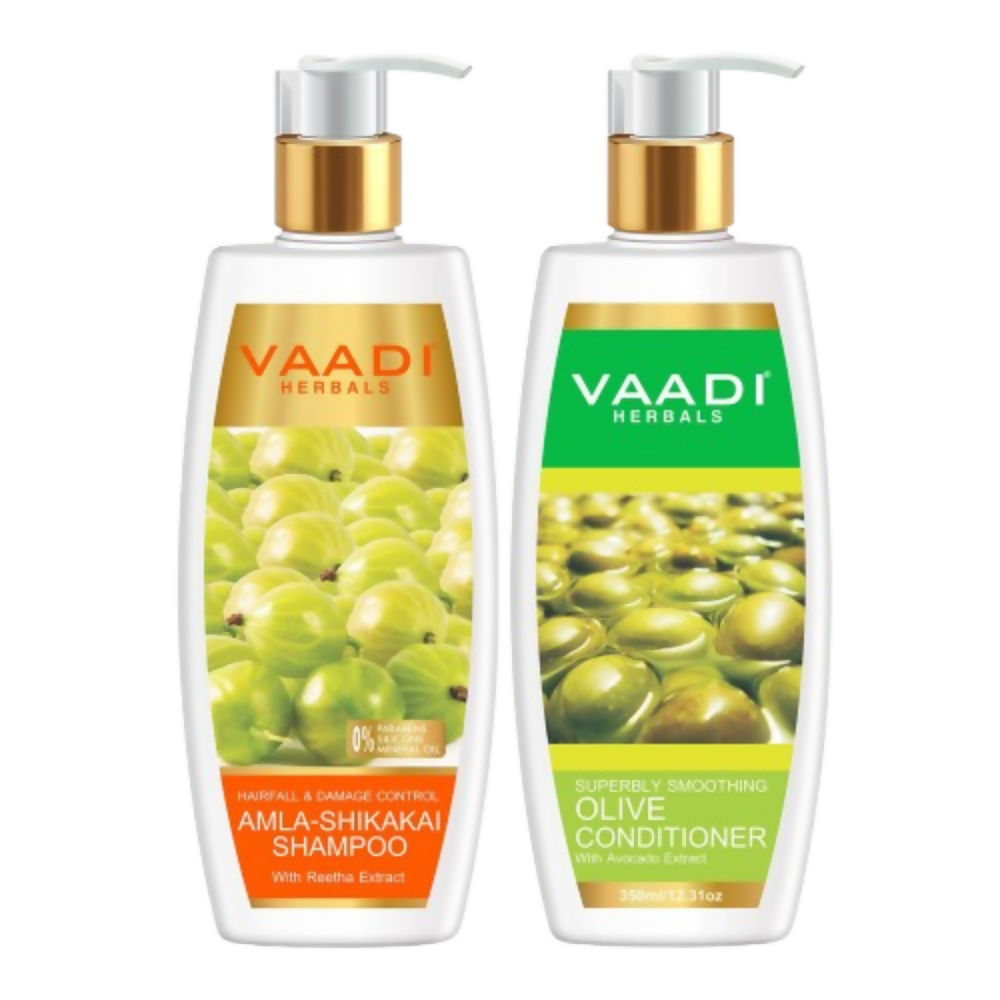 Vaadi Herbals Amla Shikakai Hair Fall and Damage Control Shampoo & Olive Conditioner 