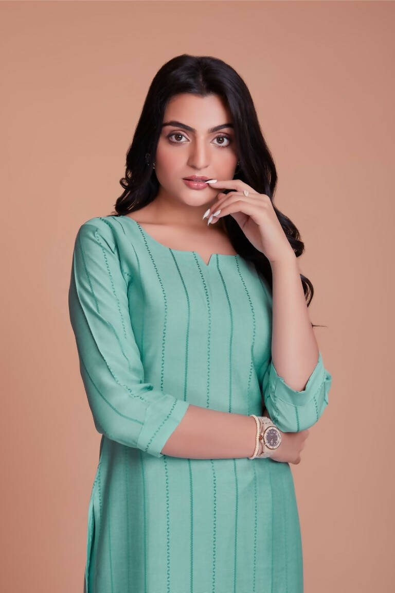 Aastha Fashion Women's Sky Blue Viscose Solid Kurti with Bottom - Grab2buy