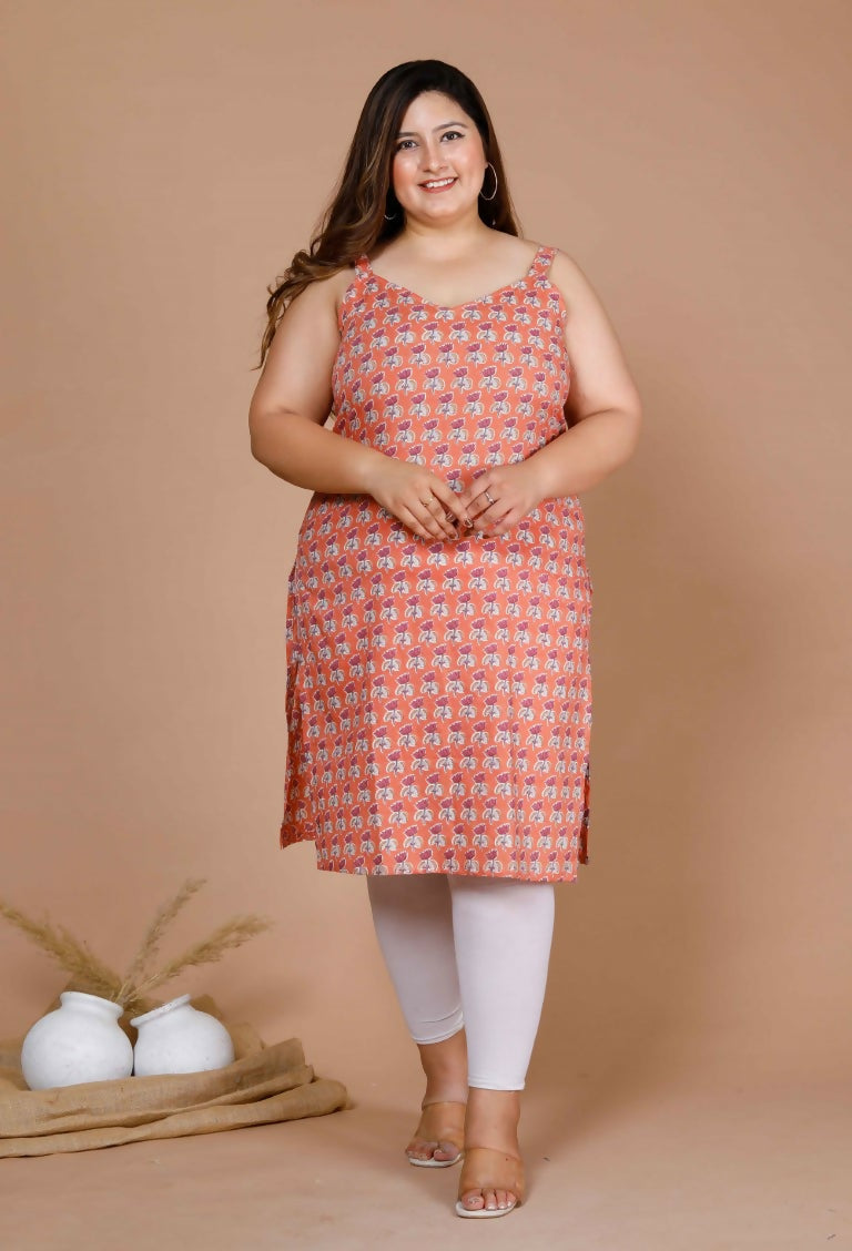 Miravan Women's Plus Size Peach-Coloured Floral Printed Straight Kurta | Grab2Buy