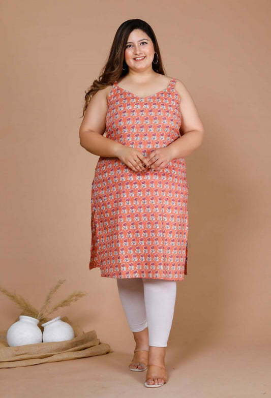 Miravan Women's Plus Size Peach-Coloured Floral Printed Straight Kurta | Grab2Buy