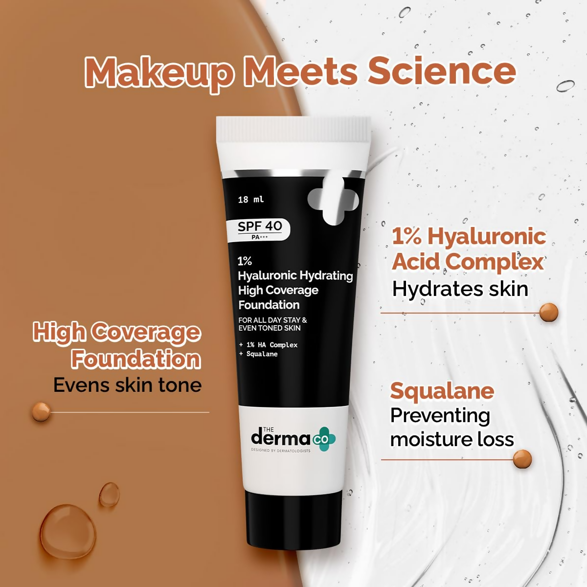 The Derma Co 1% Hyaluronic Hydrating High Coverage Foundation With SPF 40 PA+++ - 07 Cinnamon  Grab2Buy The Derma Co Grab2Buy