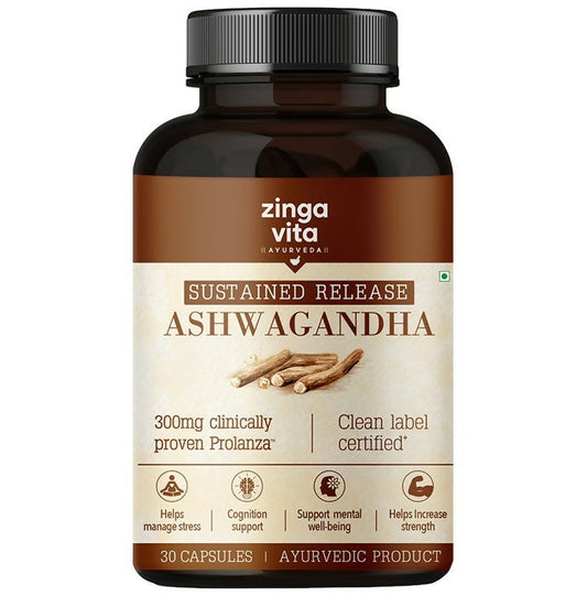 Zingavita Ayurveda Sustained Release Ashwagandha 300mg Capsules - Grab2buy
