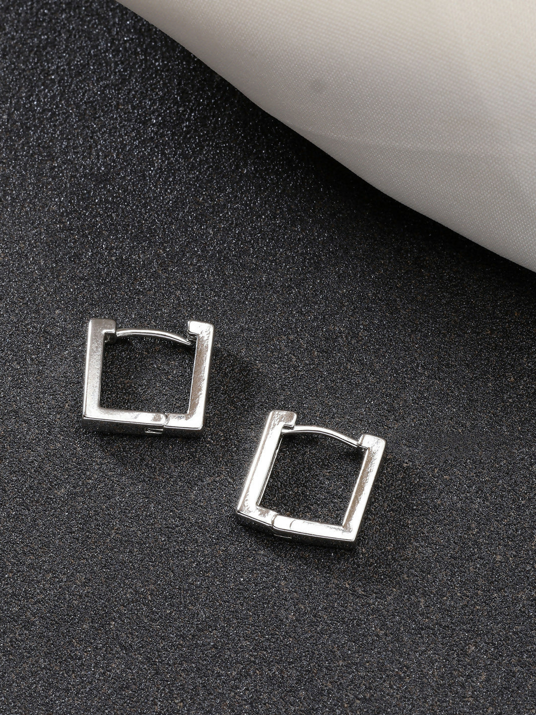 NVR Men's Silver-Plated Geometric Shape Stainless Steel Hoop Earrings - NR Retail-NVR