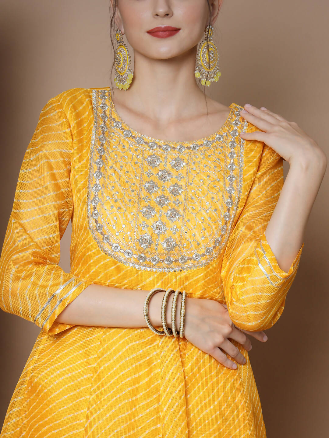 Myshka Women's Yellow Anarkali Kurta & With Dupatta