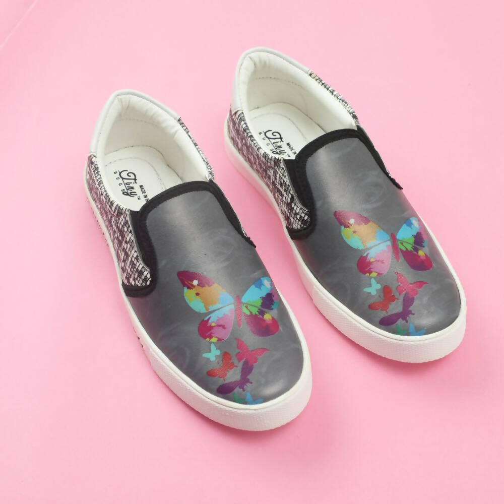 Tiny Bugs Girls Butterfly Print Slip Ons Sneakers - Dark Grey  Grab2Buy Tiny Bugs Grab2Buy
