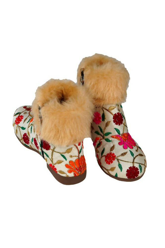 Tiny Bugs Girls Embroidered Anckle Ethnic Boots-Beige  Grab2Buy Tiny Bugs Grab2Buy
