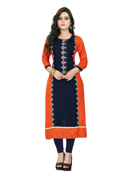 NOZ2TOZ Women Orange & Blue Rayon Kurta (1Pc)